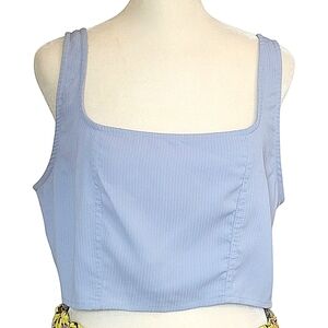 Kendall & Kylie Blue Sleeveless Ribbed Crop Top Side Zipper Detail Corset Top L
